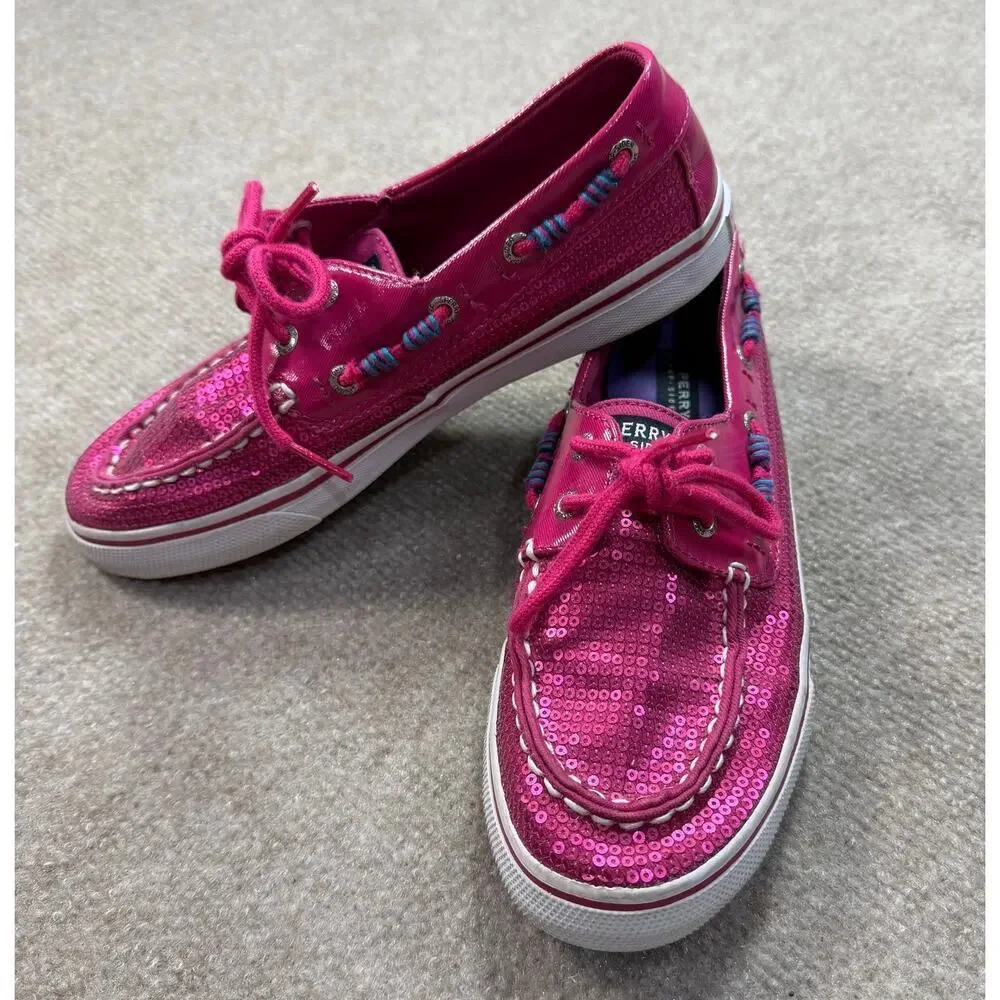 Sperry Top-Sider Bahama Hot Pink Sequin Boat Shoes - Size 4.5M Big Girls